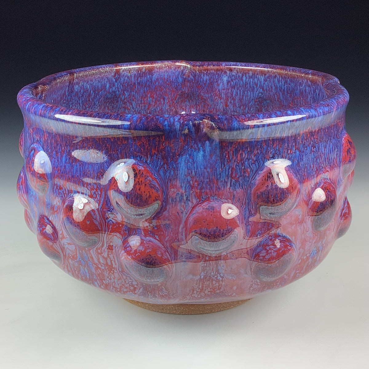Handmade Ceramic Stoneware Pottery Serving Bowl or Centerpiece - Small Red Purple Bump Glaze