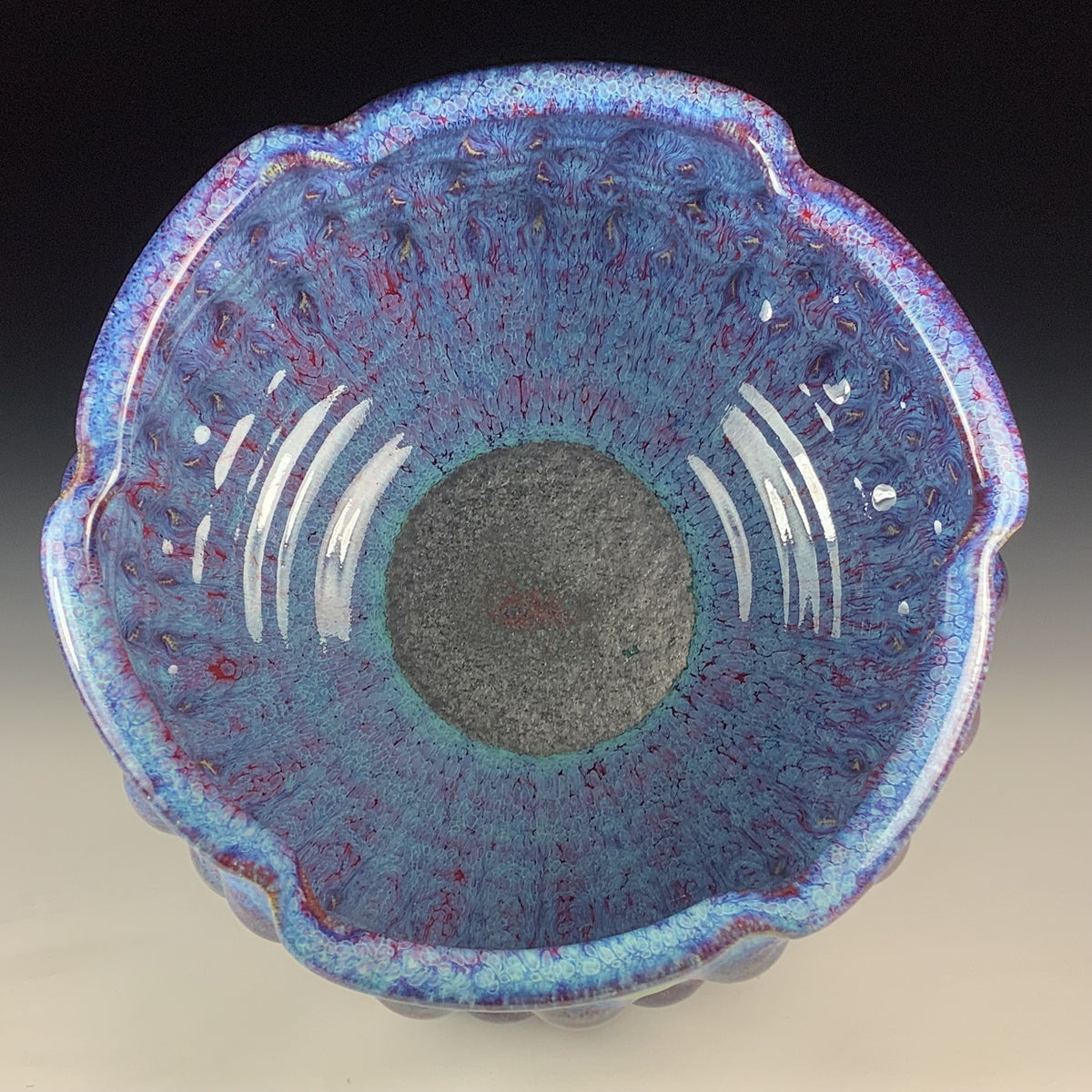 Handmade Ceramic Stoneware Pottery Serving Bowl or Centerpiece - Medium Red Purple Bump Glaze