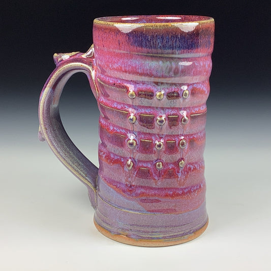 Handmade ceramic mugs stoneware coffee mugs pottery tea mugs stoneware drinkware - purple red slip dotted wiggle bump mug 3796