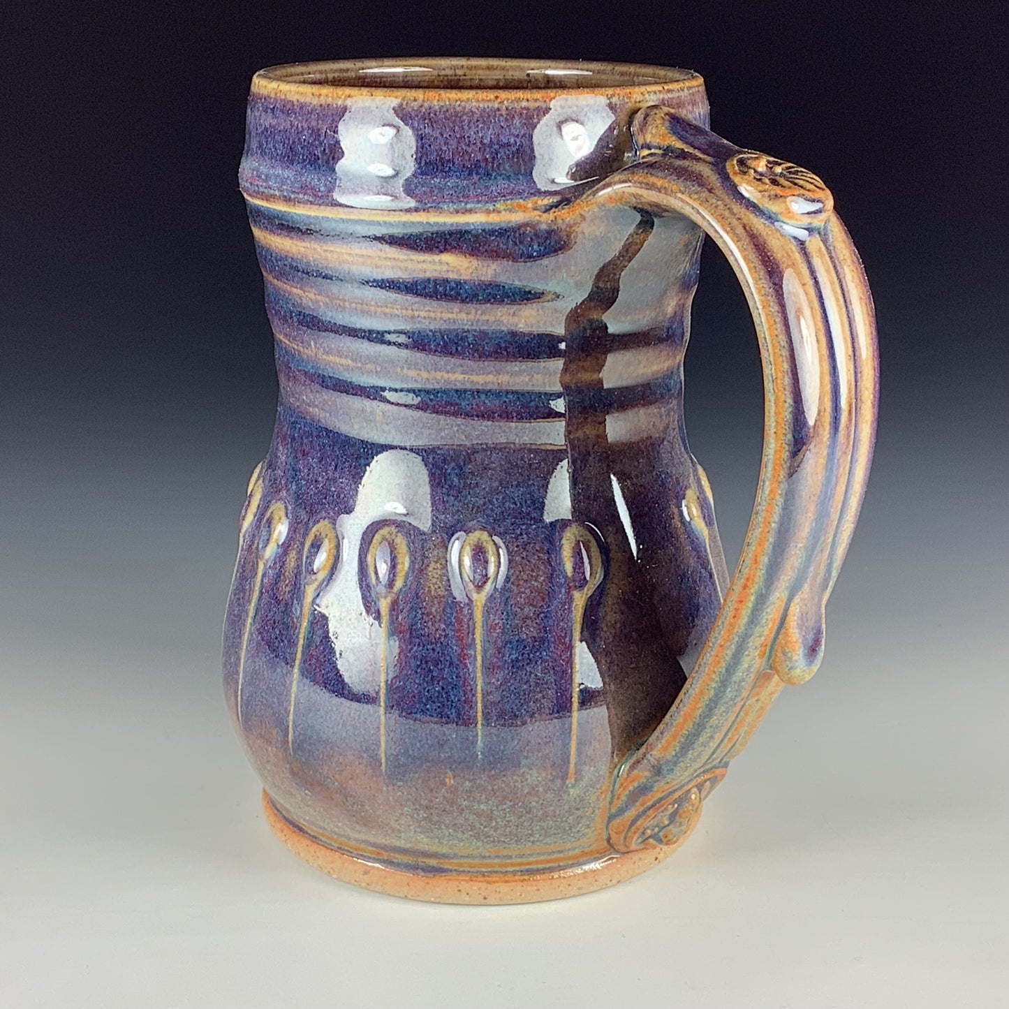 Handmade Stoneware Coffee Mug: Purple Glaze, Slip-Dotted