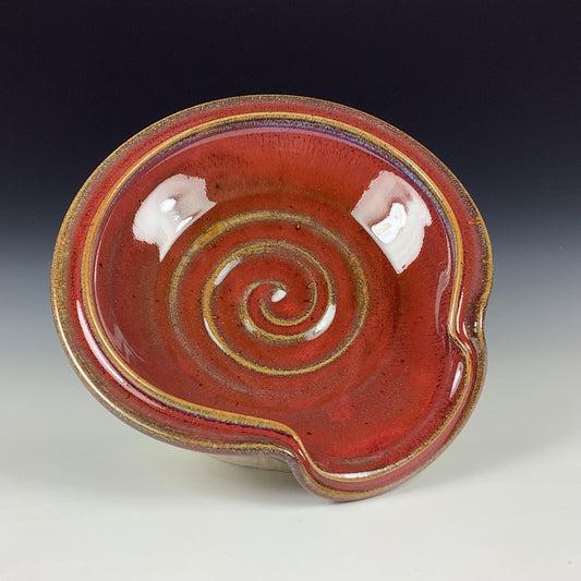 Handmade Ceramic Spoon Rest: Red Glaze, Spiral
