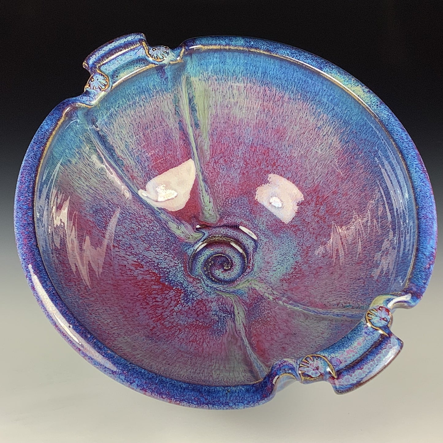 Handmade Stoneware Pottery Purple Glazed Serving Bowl with Handles - Item 4082
