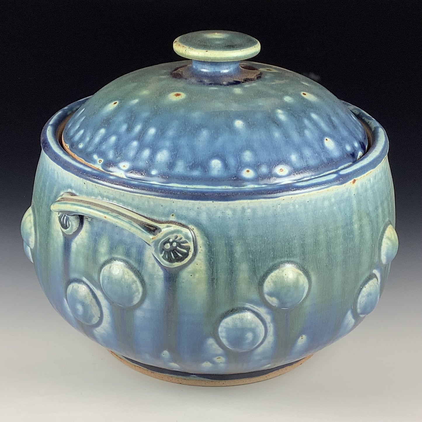 Handmade Stoneware Lidded Vessel: Ash Blue Bump Jar