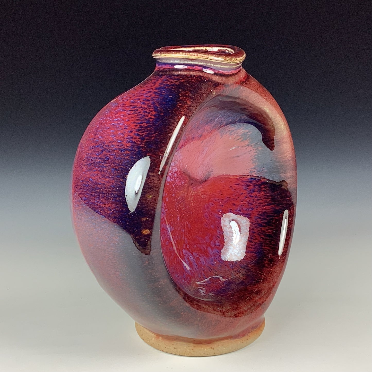 Handmade ceramic stoneware pottery dinnerware bottle sculpture bowl - red