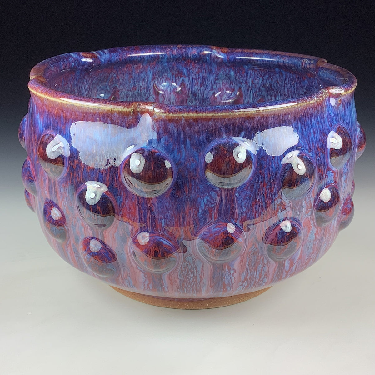 Handmade Ceramic Stoneware Pottery Serving Bowl or Centerpiece - Medium Red Purple Bump  Glaze