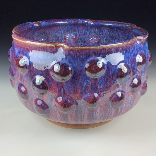 Handmade Ceramic Stoneware Pottery Serving Bowl or Centerpiece - Medium Red Purple Bump  Glaze
