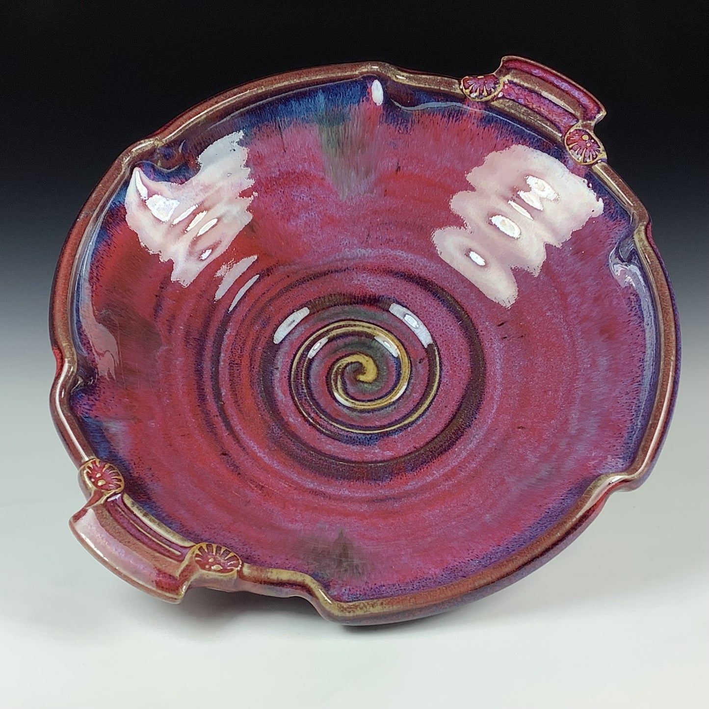 Handmade Stoneware Pottery Purple Red Glazed Serving Dish with Handles - Item 4074