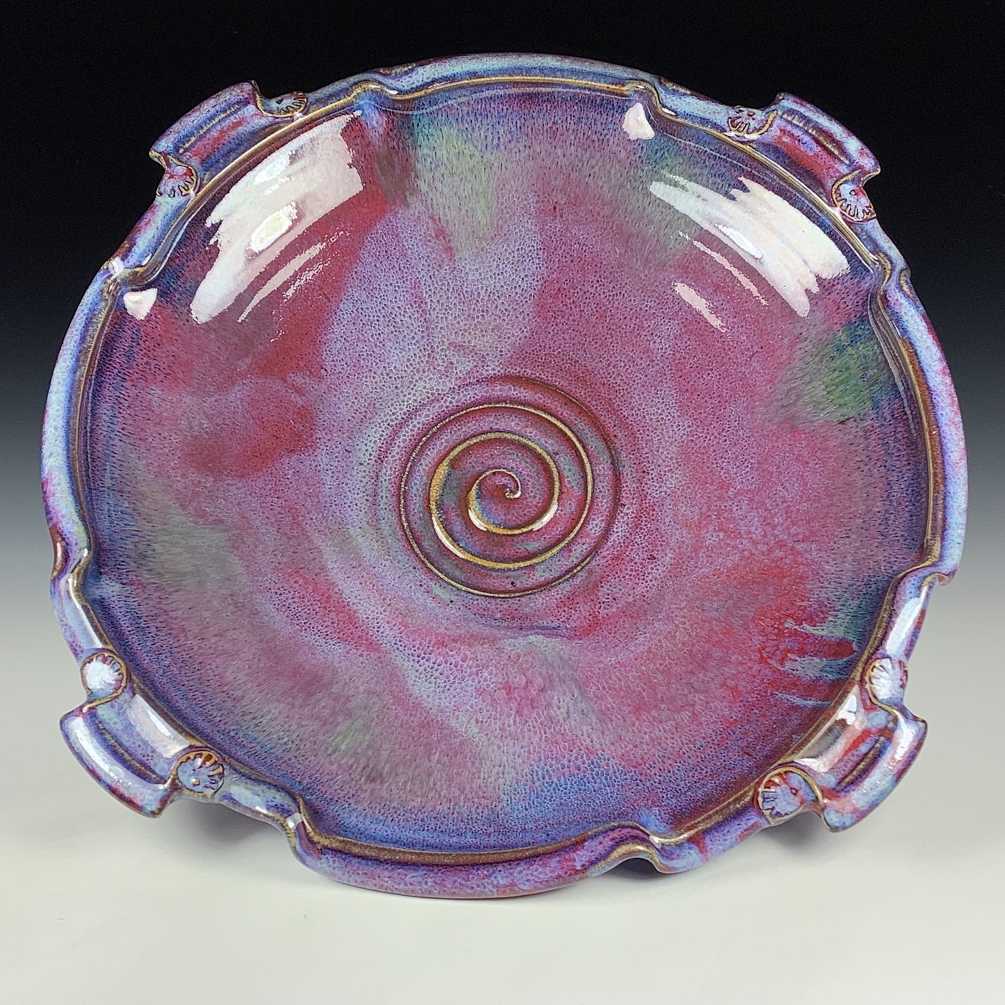 Handmade Stoneware Pottery Large Purple Glazed Serving Platter with Handles