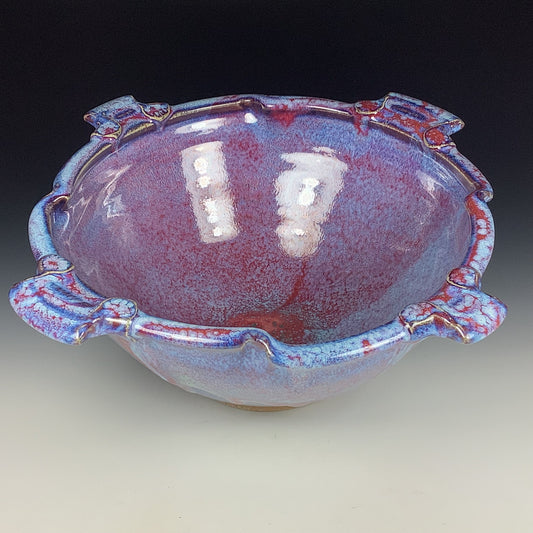 Handmade ceramic artisanal pottery bowls dinnerware stoneware serving bowls centerpiece - Large purple twisted rim with handles 3681