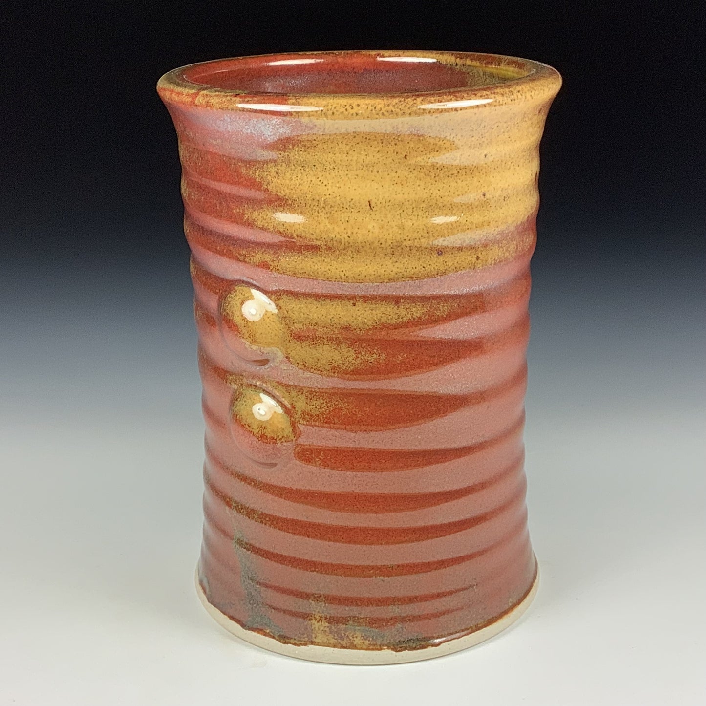 Decorative pottery vases utensil holder crock rustic clay vases artistic luxury handmade vases artistic centerpieces dinnerware stoneware - Iron red with white ash wiggle bump - item 3812