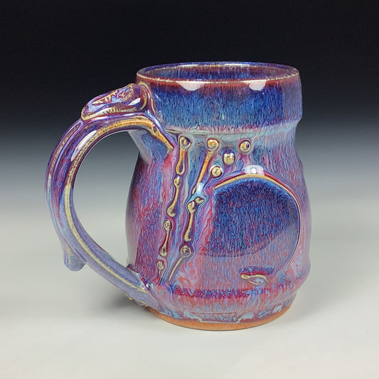 Handmade ceramic mugs stoneware coffee mug pottery tea mugs stoneware drinkware - purple red slip trail dot bamboo item 3865