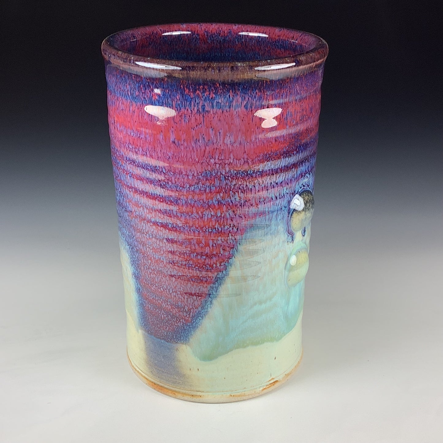 Handmade Stoneware Utensil Holder: Purple Red Flashed Glaze Bump Pottery Vase - Item 4107