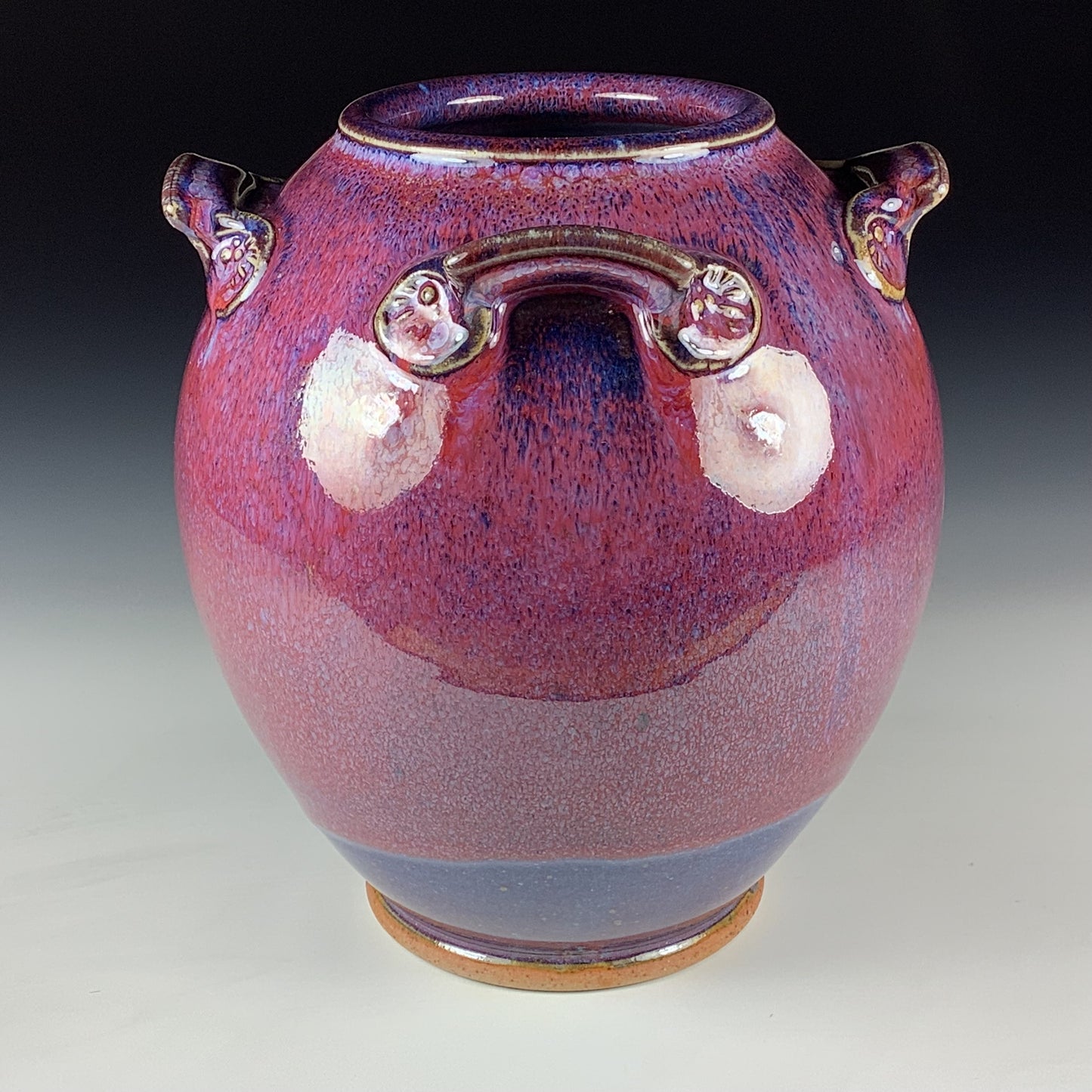 Handmade Stoneware Pottery Slip Trail Bamboo Purple Red Glaze Vase - Item 4090