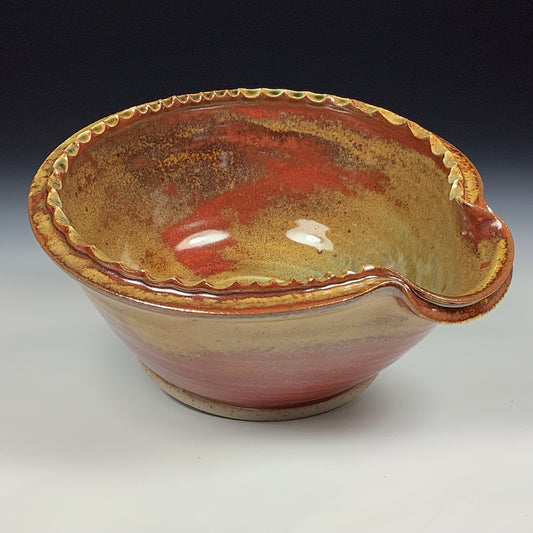 Handmade ceramic deep spoon rest stoneware pottery kitchenware - Iron red with white ash dotted rim item  3870