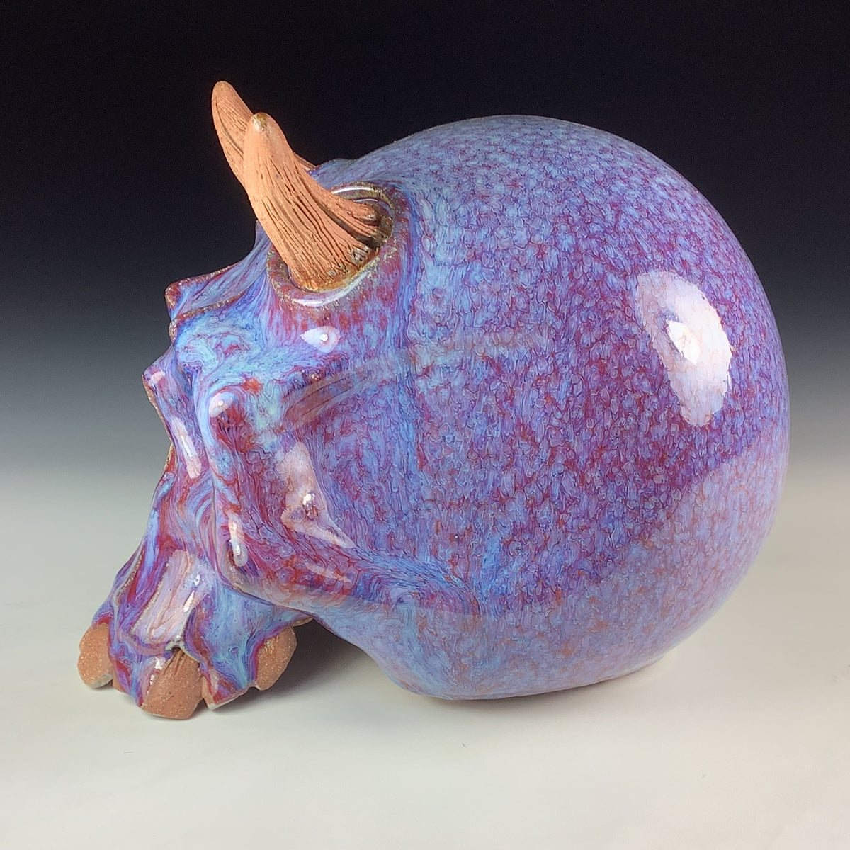 Handmade Purple Ceramic Stoneware Pottery Skull
