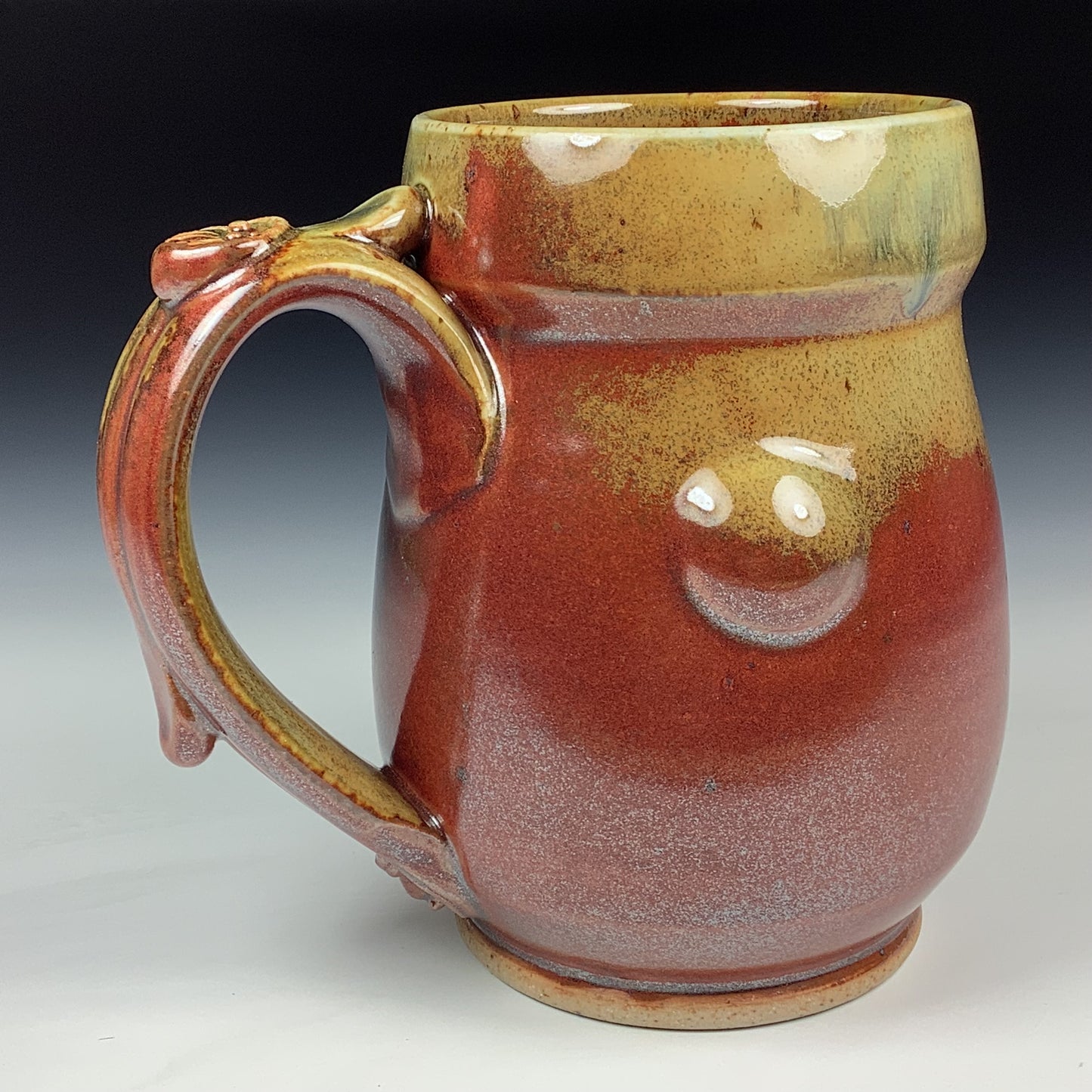 Handmade Stoneware Coffee Mug: Iron Red with White Ash Glaze, Bump Pottery Tea Mug - Mug 3987