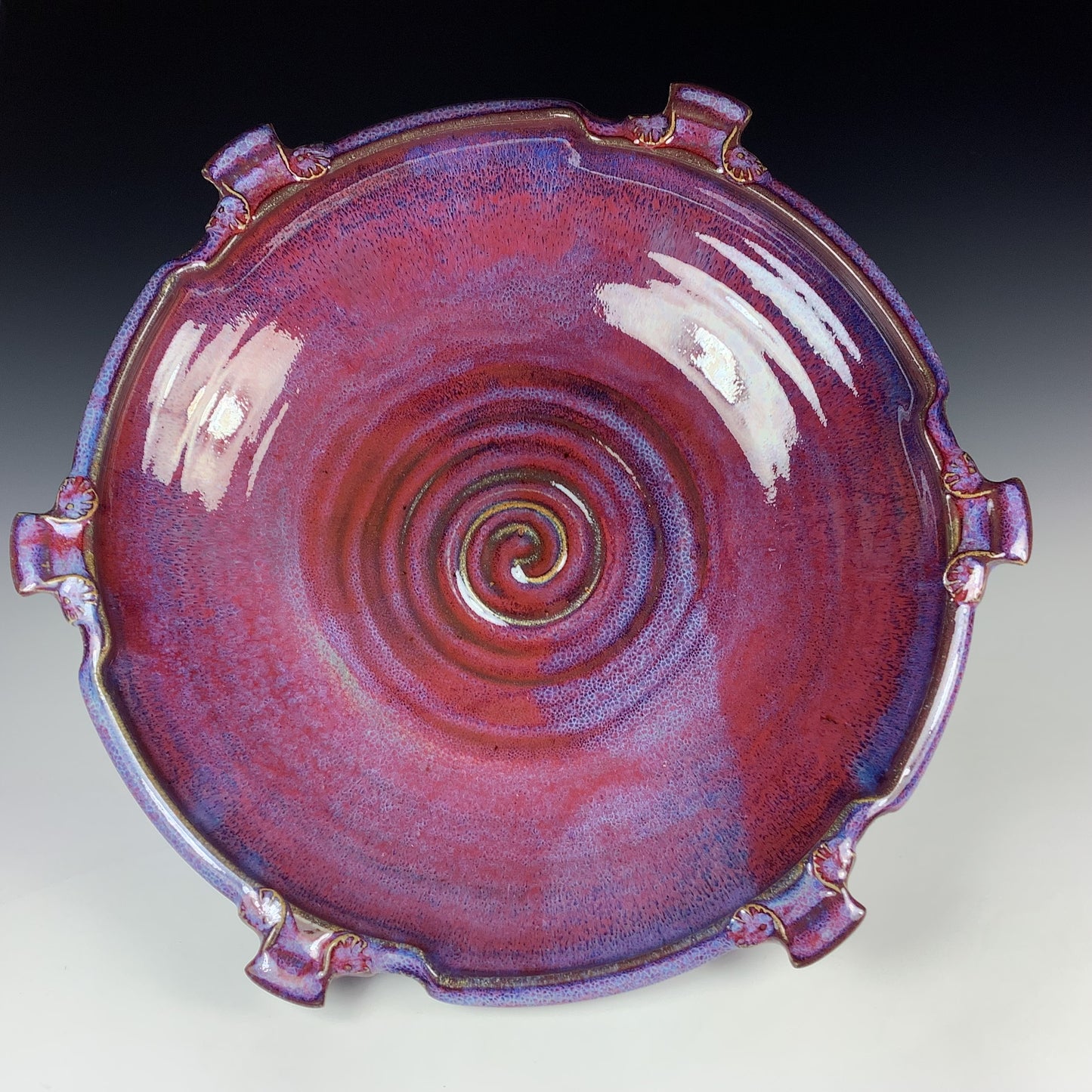 Handmade Stoneware Pottery Large Red Purple Glazed Serving Platter with Handles - Item 4084
