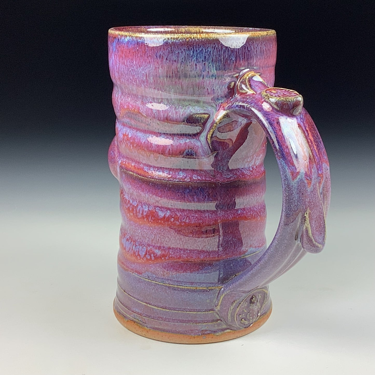 Handmade ceramic mugs stoneware coffee mugs pottery tea mugs stoneware drinkware - purple red slip dotted wiggle bump mug 3796