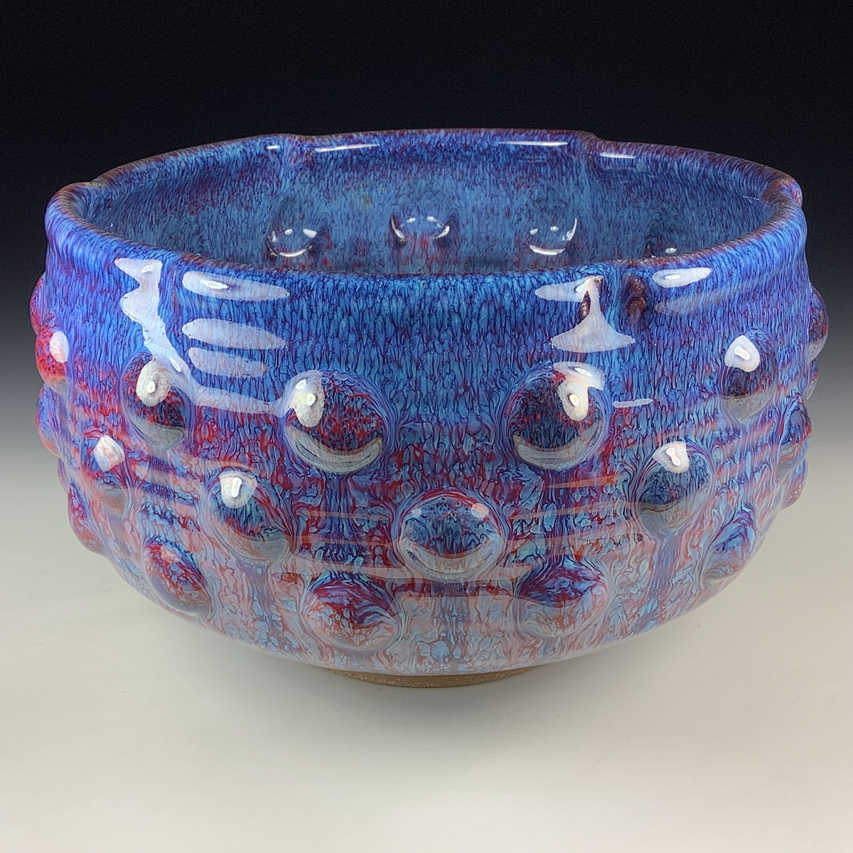 Handmade Ceramic Stoneware Pottery Serving Bowl or Centerpiece - Medium Red Purple Bump Glaze
