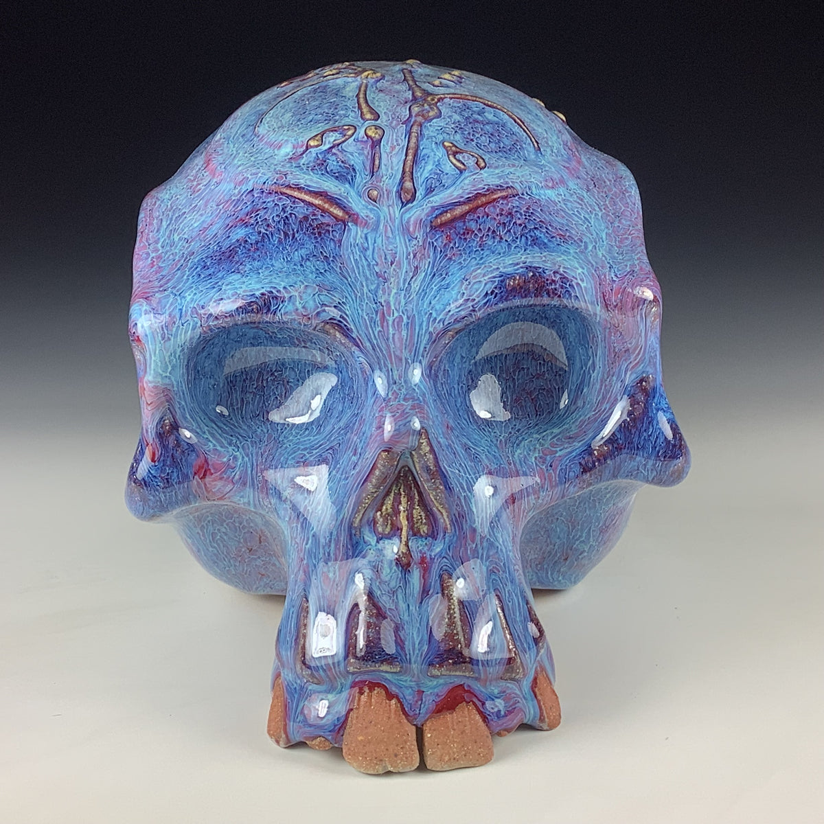 Handmade Purple Ceramic Stoneware Pottery Skull