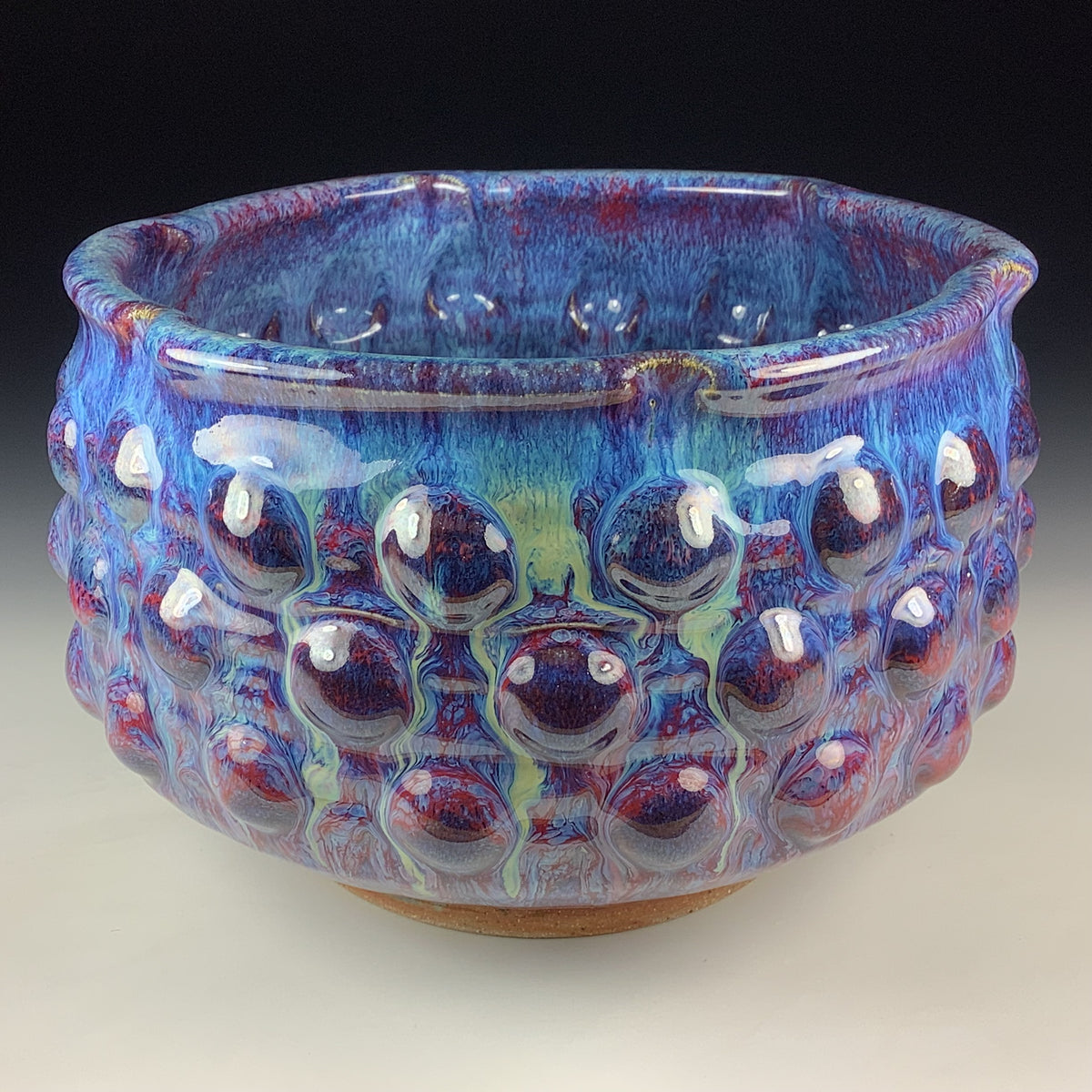 Handmade Ceramic Stoneware Pottery Serving Bowl or Centerpiece - Medium Red Purple Bump Glaze