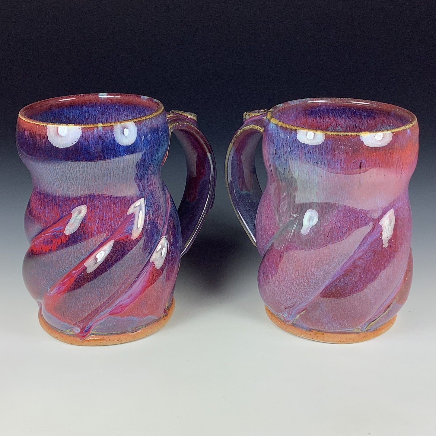 Handmade Ceramic Coffee Mug Set, Twisted Purple Red Glaze, Stoneware, Set of Two - Item 3944