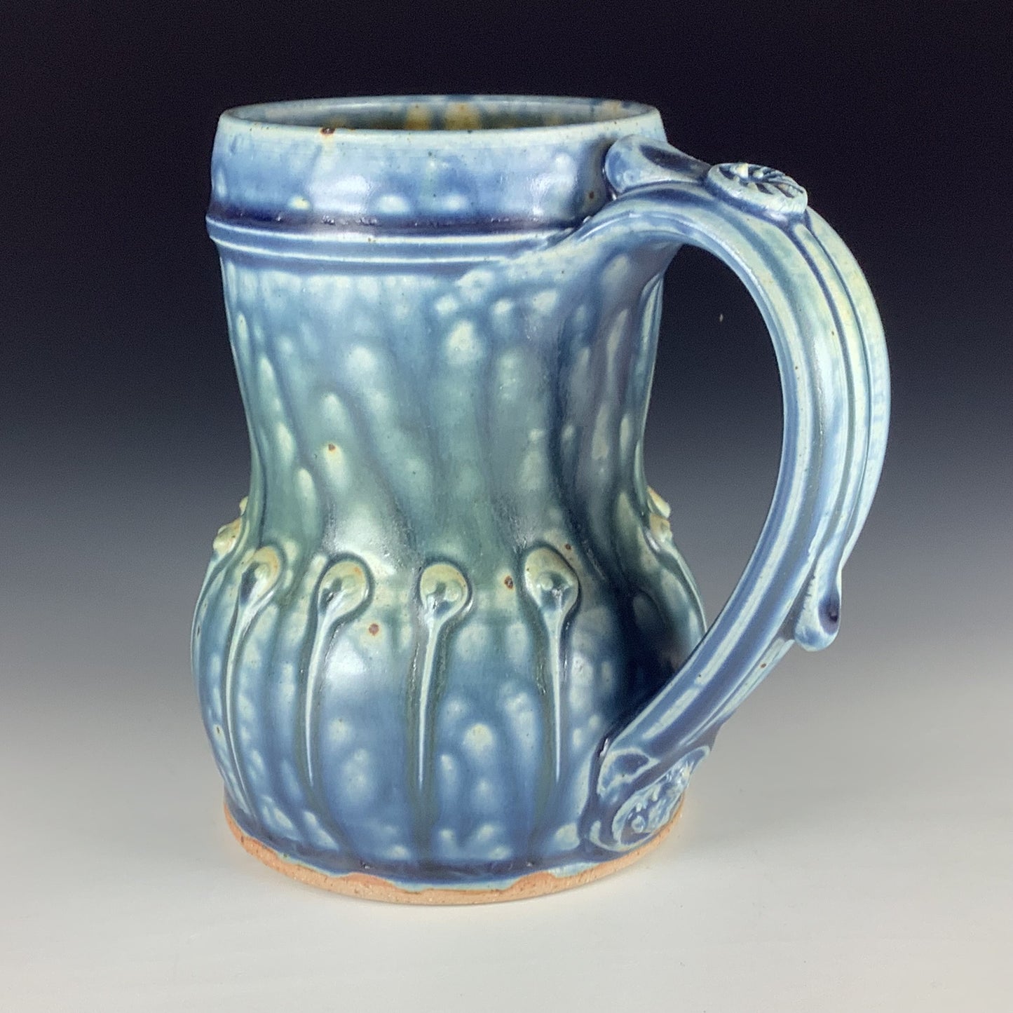 Handmade Stoneware Coffee Mug: Ash Blue Glaze, Slip-Dotted