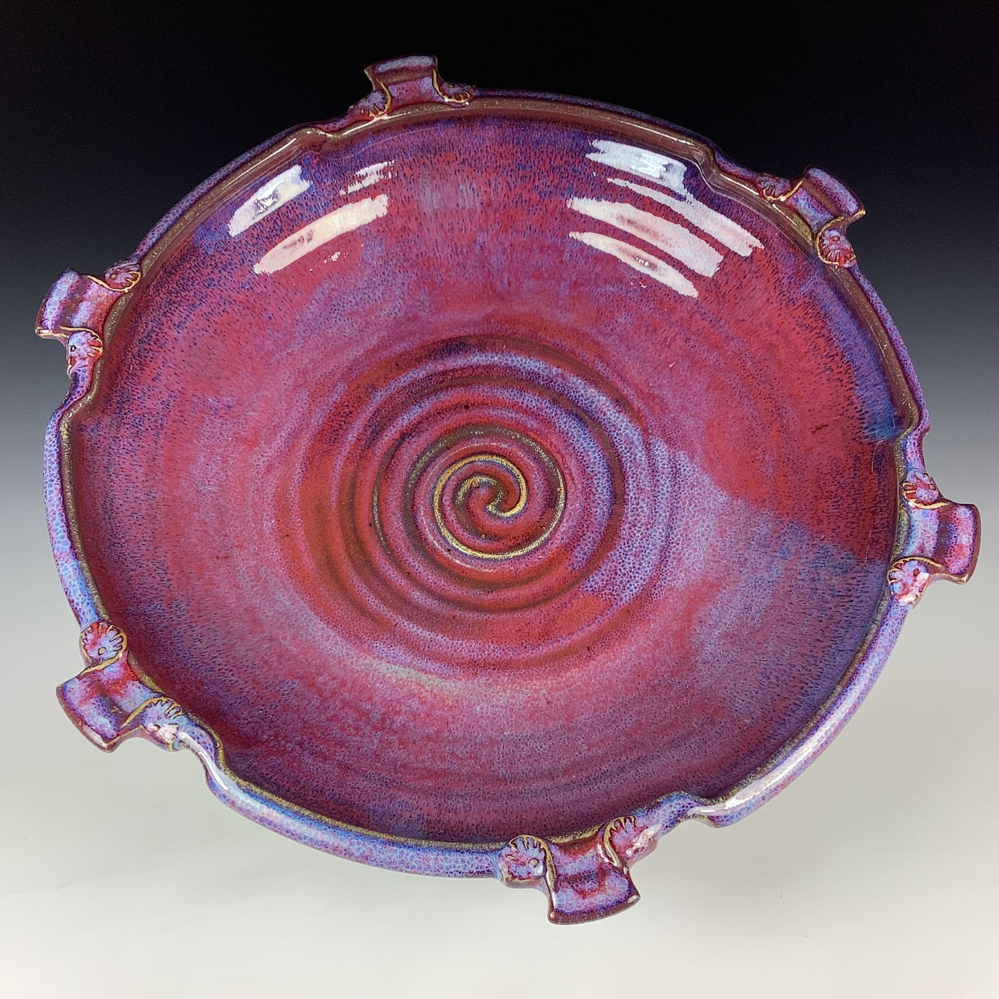 Handmade Stoneware Pottery Large Red Purple Glazed Serving Platter with Handles - Item 4084