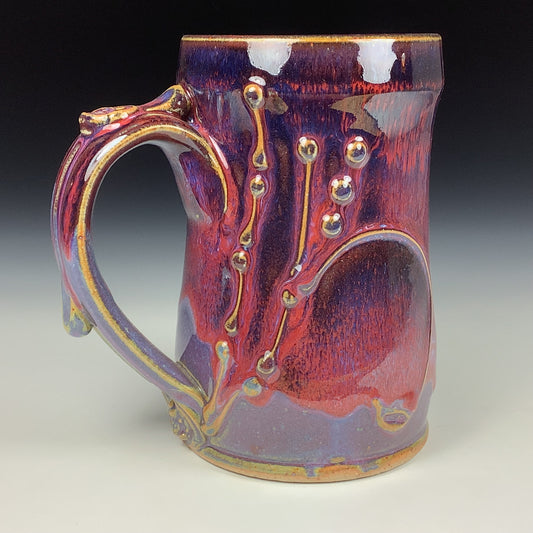 Handmade ceramic mugs stoneware coffee mugs pottery tea mugs stoneware drinkware - red purple bamboo slip trail bump mug 3632