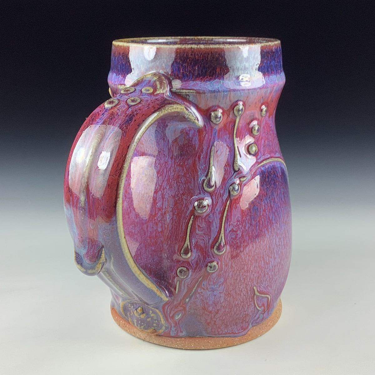 Handmade Ceramic Coffee Mug: Purple Red Bamboo Slip Stoneware Pottery