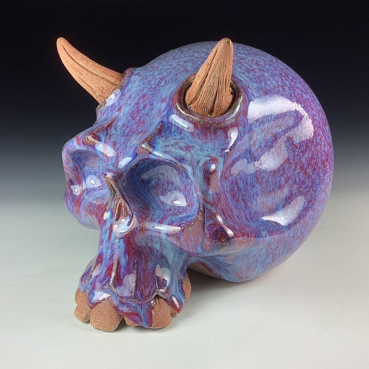 Handmade Purple Ceramic Stoneware Pottery Skull
