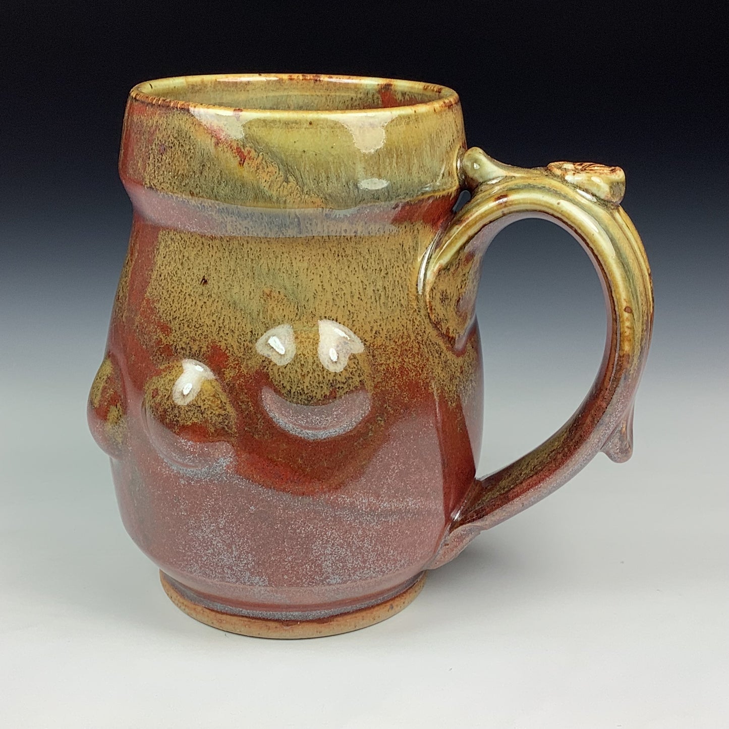 Handmade Stoneware Coffee Mug: Iron Red with White Ash Glaze, Bump Pottery Tea Mug - Mug 3973