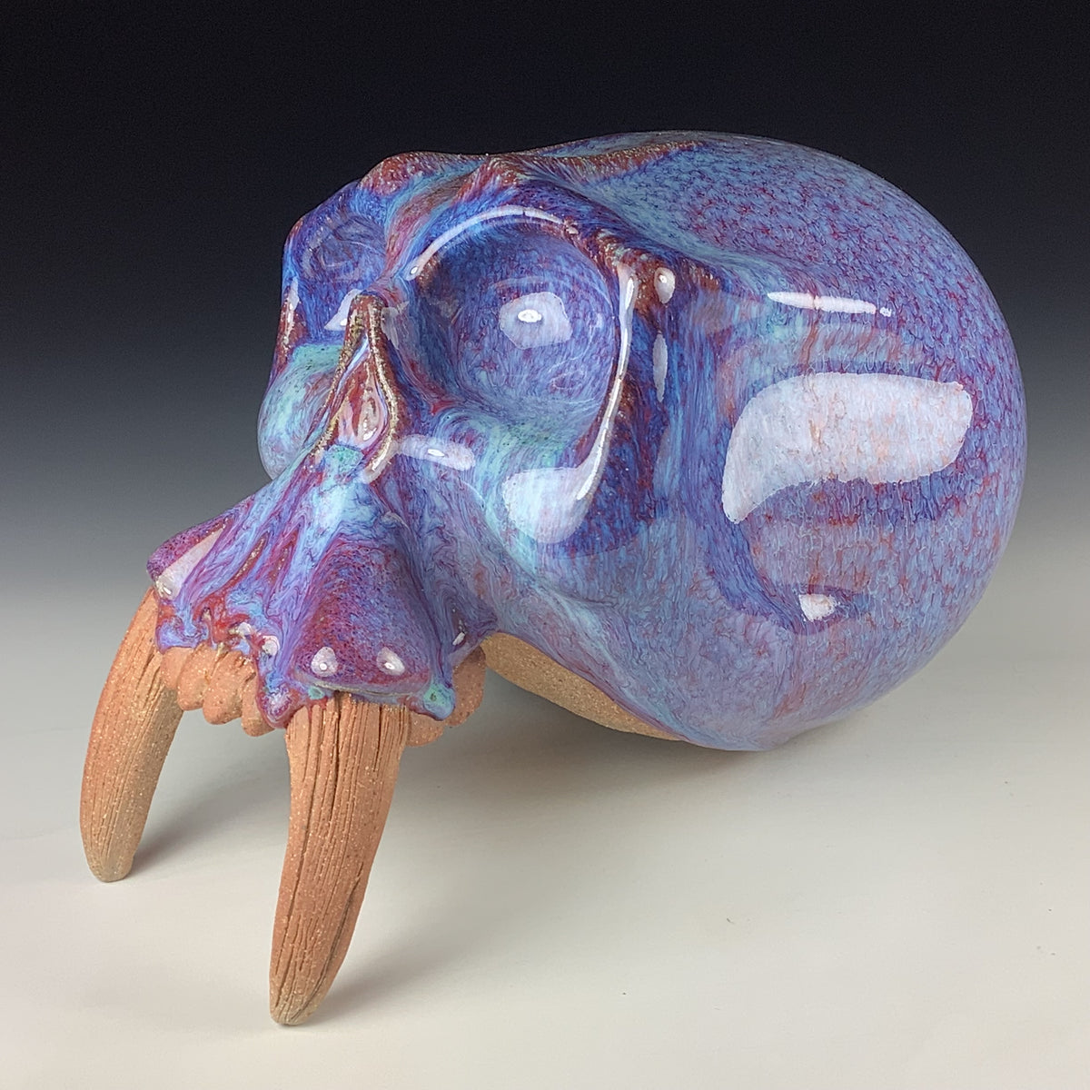 Handmade Purple Ceramic Stoneware Pottery Skull