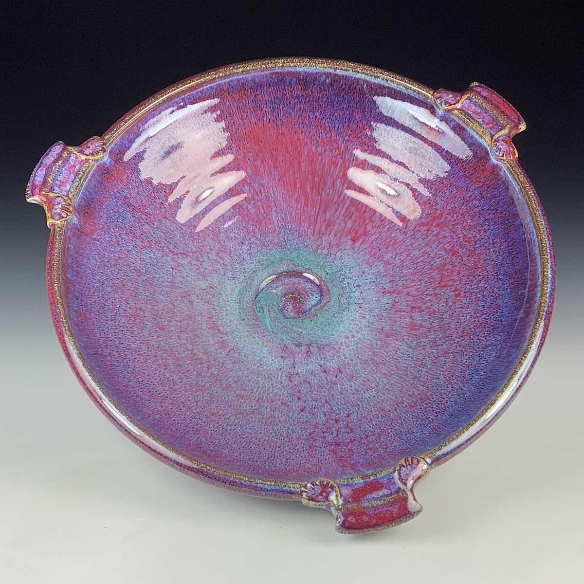 Handmade Stoneware Pottery Large Purple Glazed Serving Platter with Handles