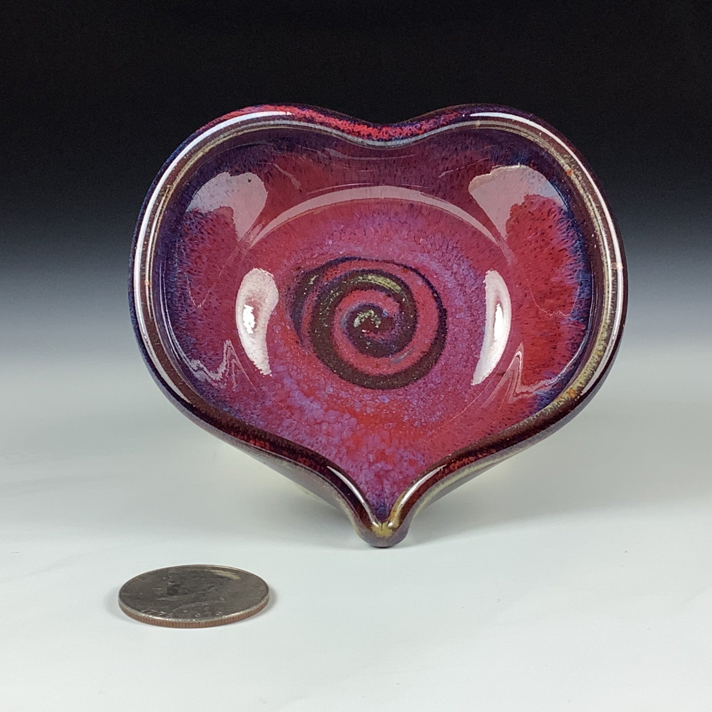 Handmade Ceramic Heart-Shaped Bowl, Red Purple Glaze - Item 4040