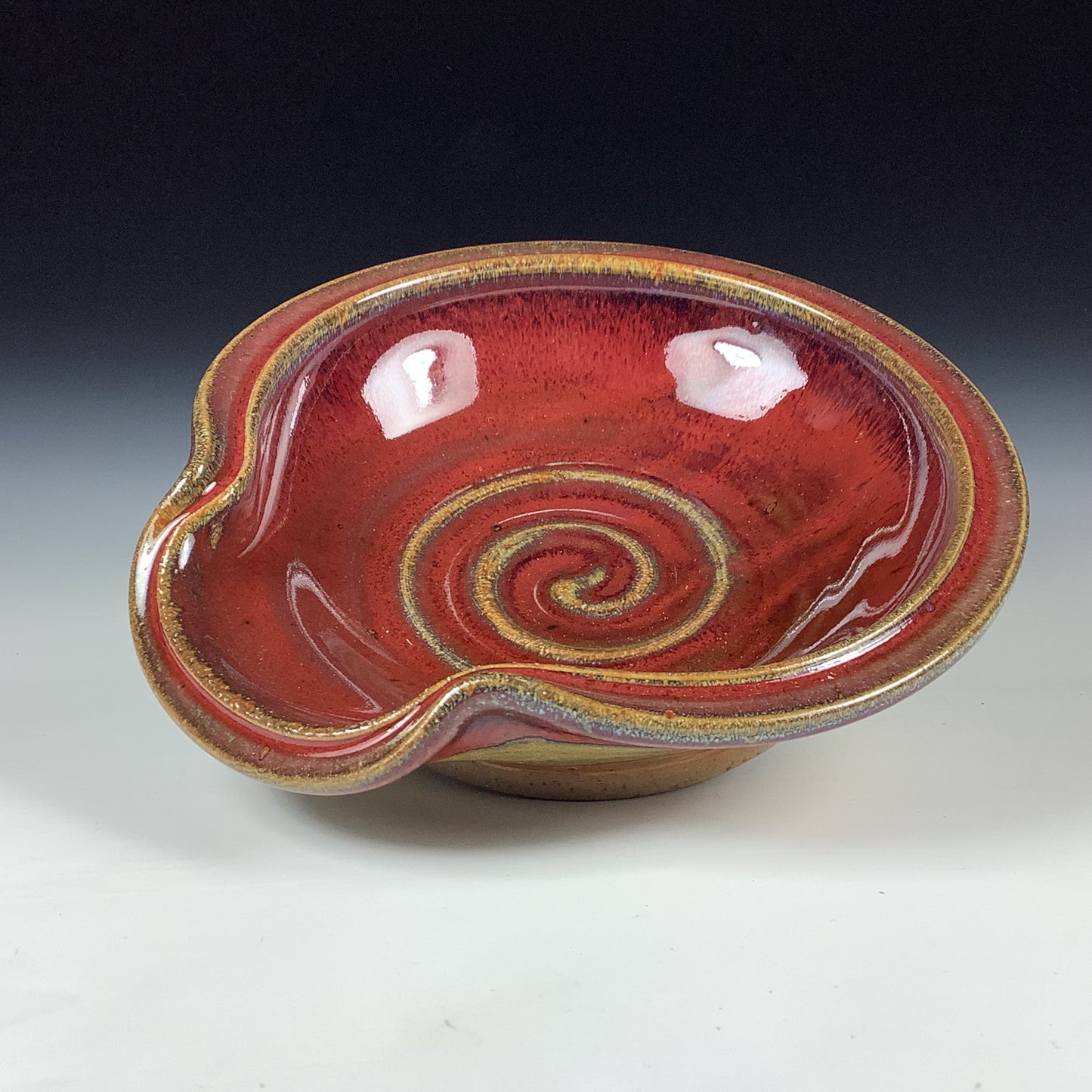 Handmade Ceramic Spoon Rest: Red Glaze, Spiral