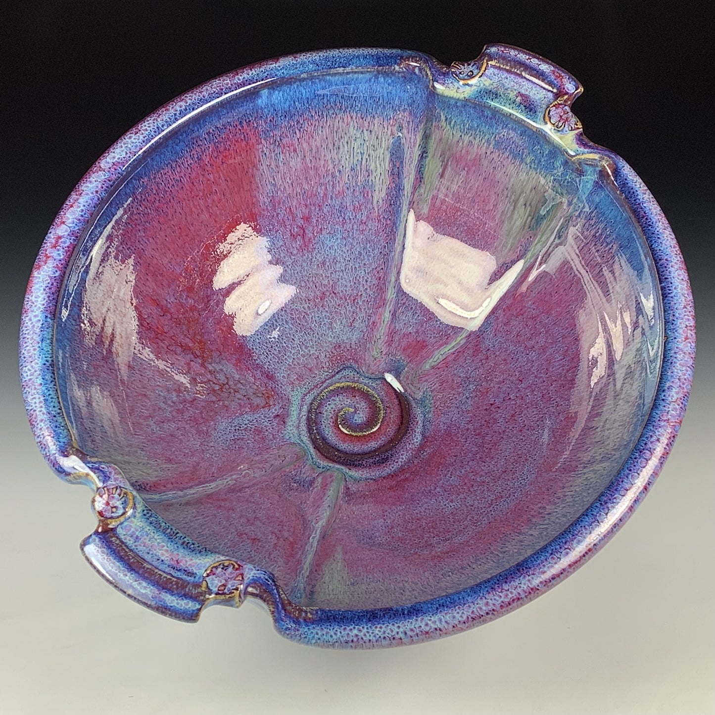 Handmade Stoneware Pottery Purple Glazed Serving Bowl with Handles - Item 4081