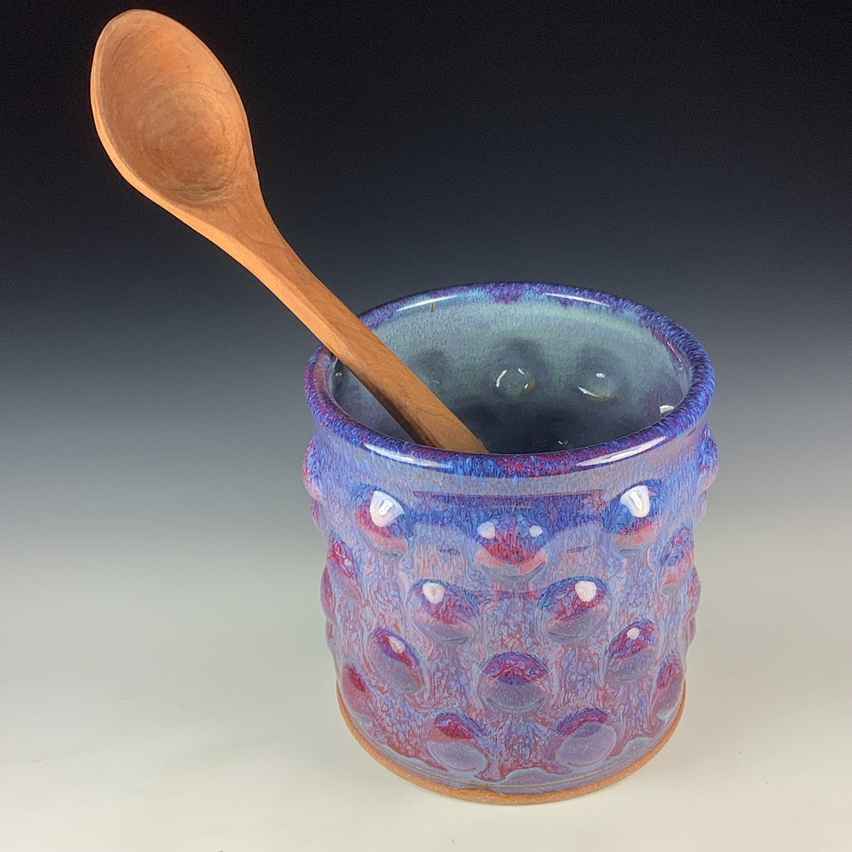 Handmade Stoneware Utensil Holder: Purple Red Glaze Bump Pottery Vase
