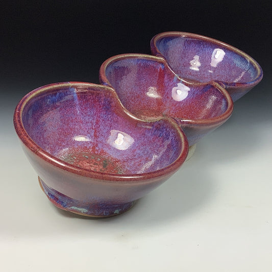 Handmade ceramic artisanal pottery bowls dinnerware stoneware serving bowls - Purple tri-bowl 3818