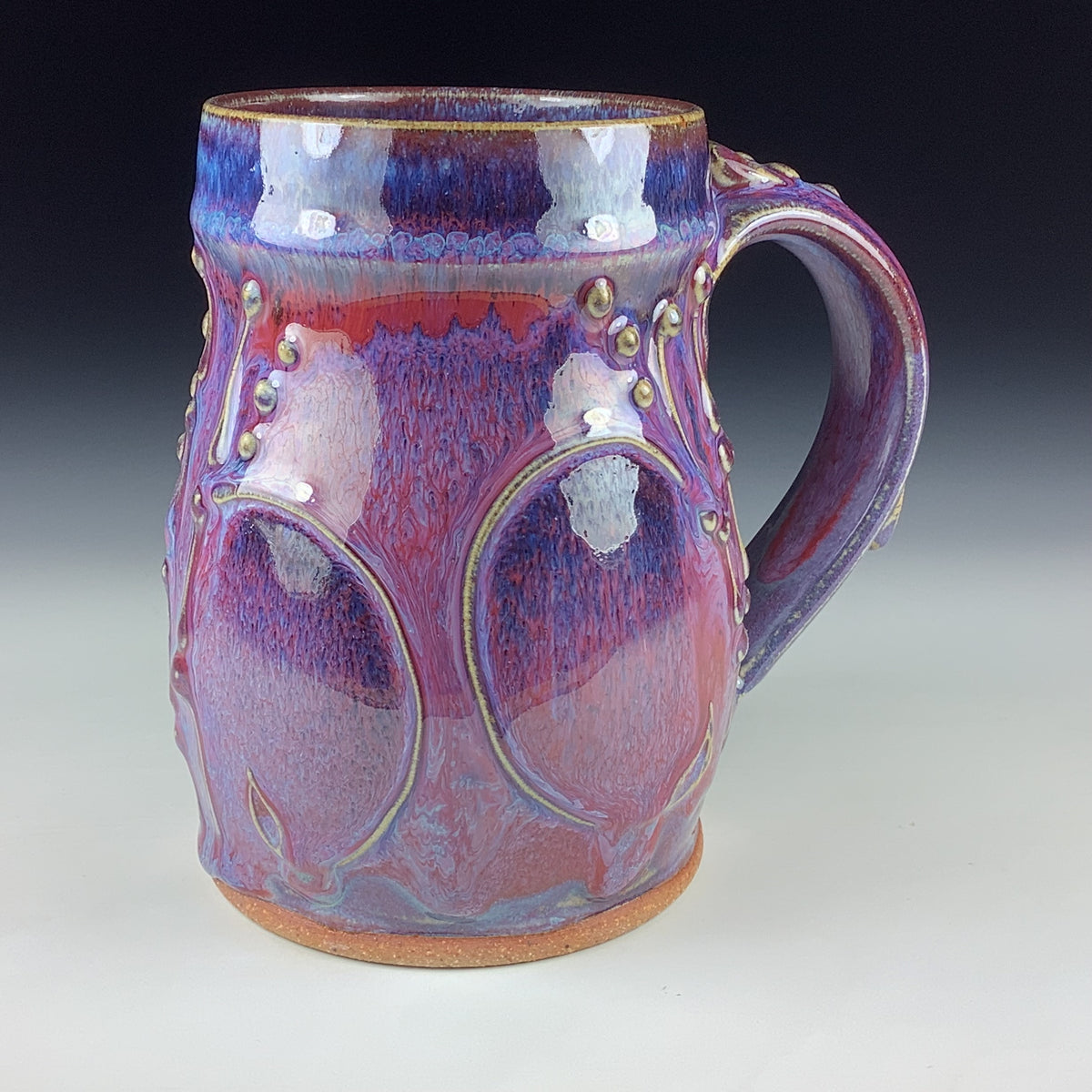 Handmade Ceramic Coffee Mug: Purple Red Bamboo Slip Stoneware Pottery