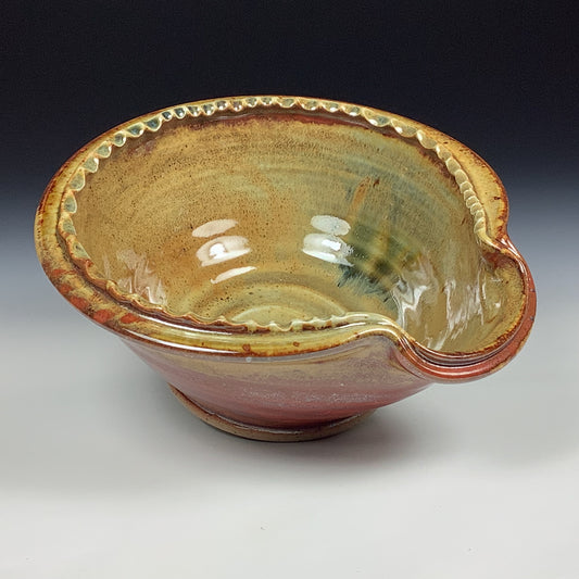 Handmade ceramic deep spoon rest stoneware pottery kitchenware - Iron red with white ash dotted rim item 3874