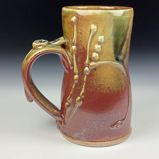 Handmade ceramic mugs stoneware coffee mugs pottery tea mugs stoneware drinkware - Iron red with white bamboo bump mug 3778