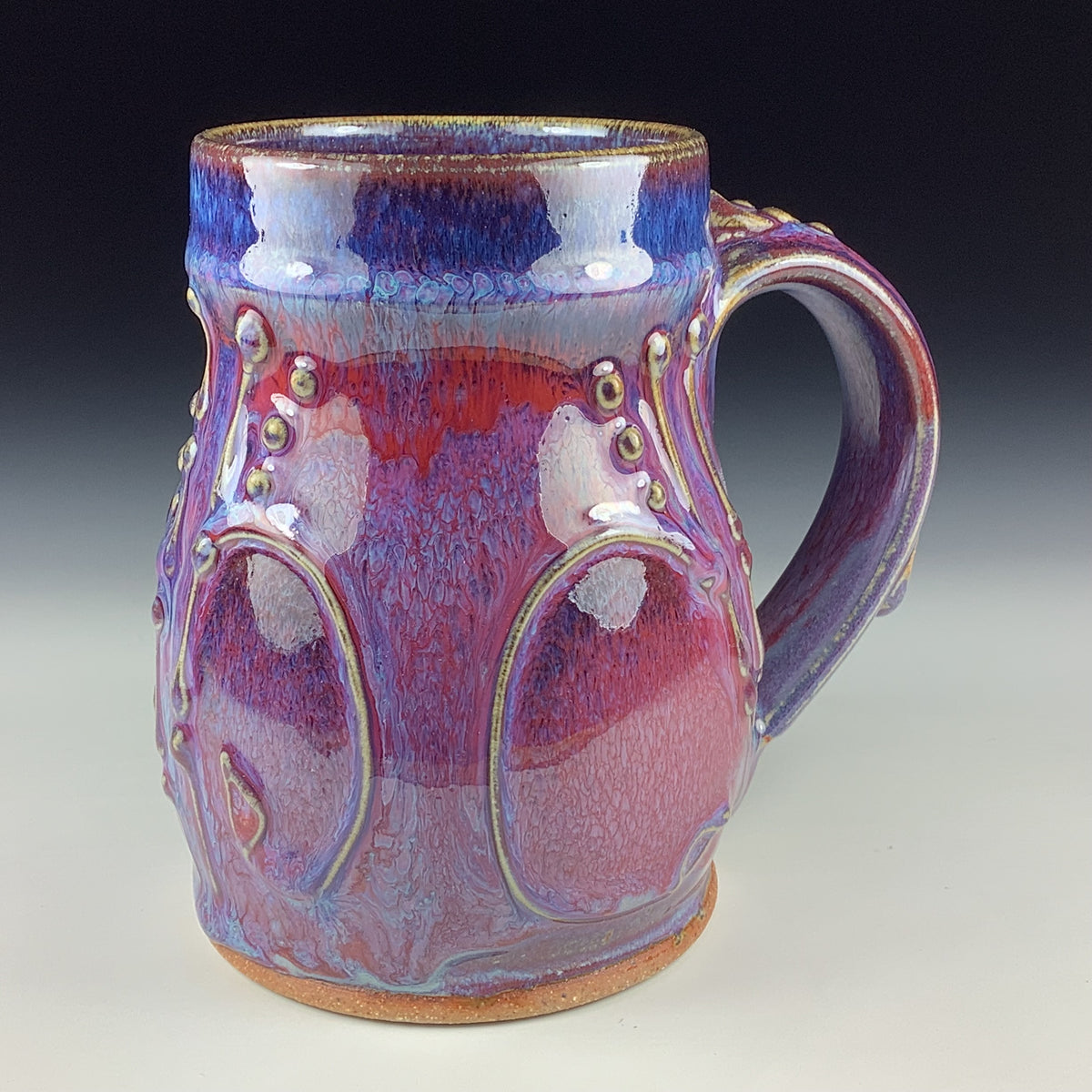 Handmade Ceramic Coffee Mug: Purple Red Bamboo Slip Stoneware Pottery