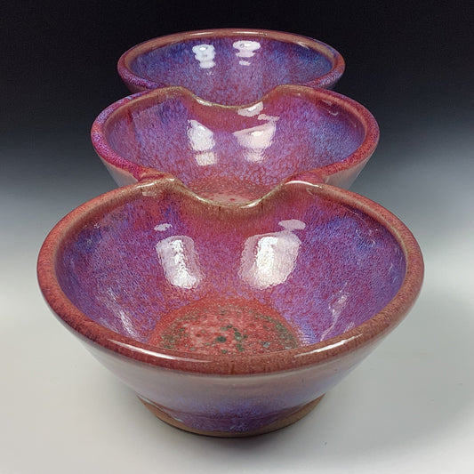 Handmade ceramic artisanal pottery bowls dinnerware stoneware serving bowls - Purple tri-bowl 3817