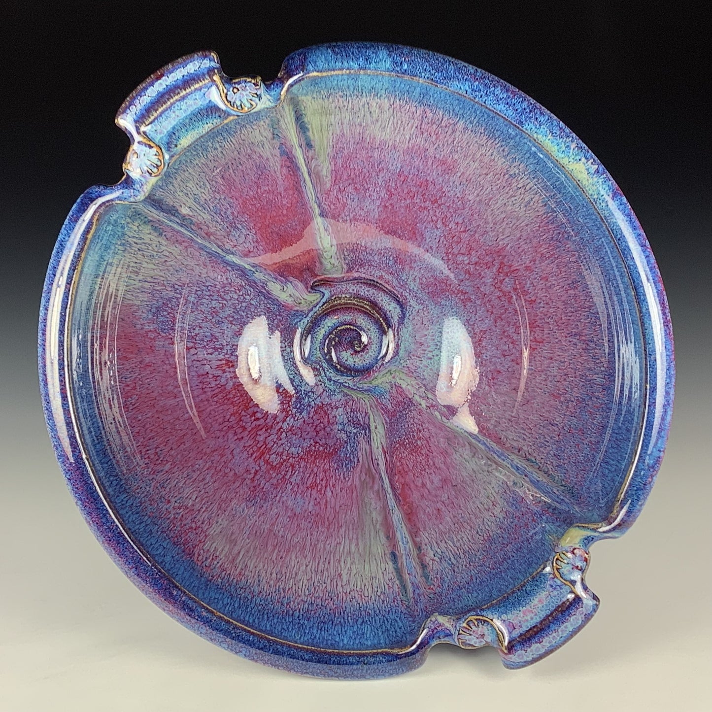Handmade Stoneware Pottery Purple Glazed Serving Bowl with Handles - Item 4082
