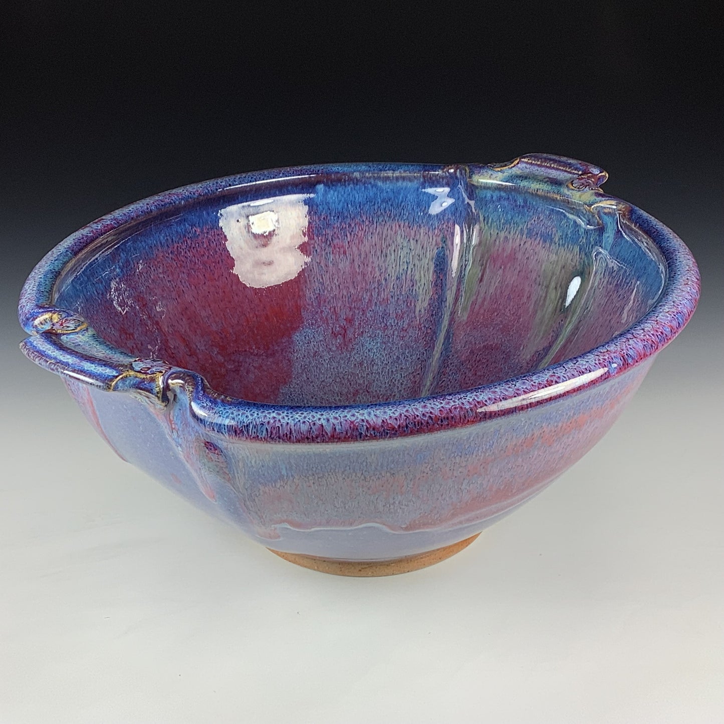 Handmade Stoneware Pottery Purple Glazed Serving Bowl with Handles - Item 4081