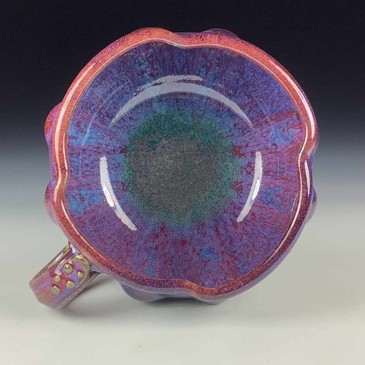 Handmade Ceramic Pottery Bowl with Handle, Red Purple Bump Glaze