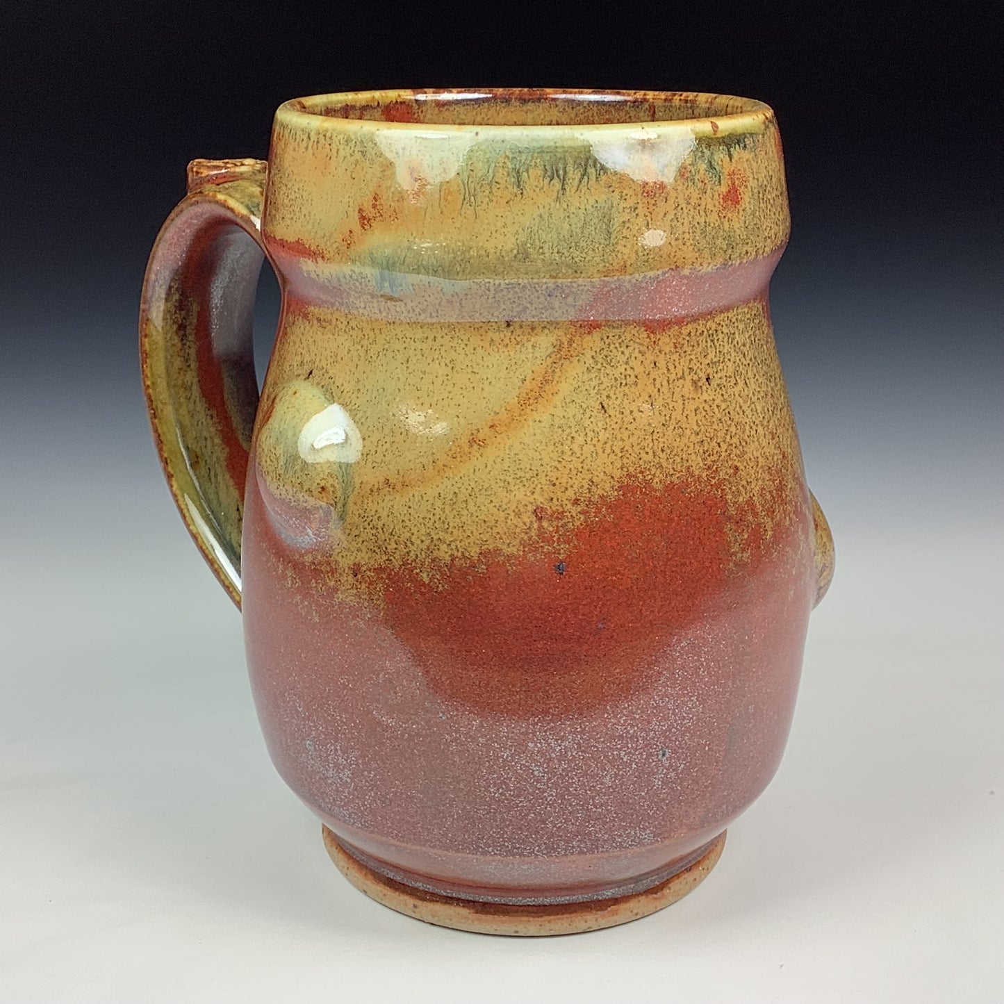 Handmade Stoneware Coffee Mug: Iron Red with White Ash Glaze, Bump Pottery Tea Mug - Mug 3973