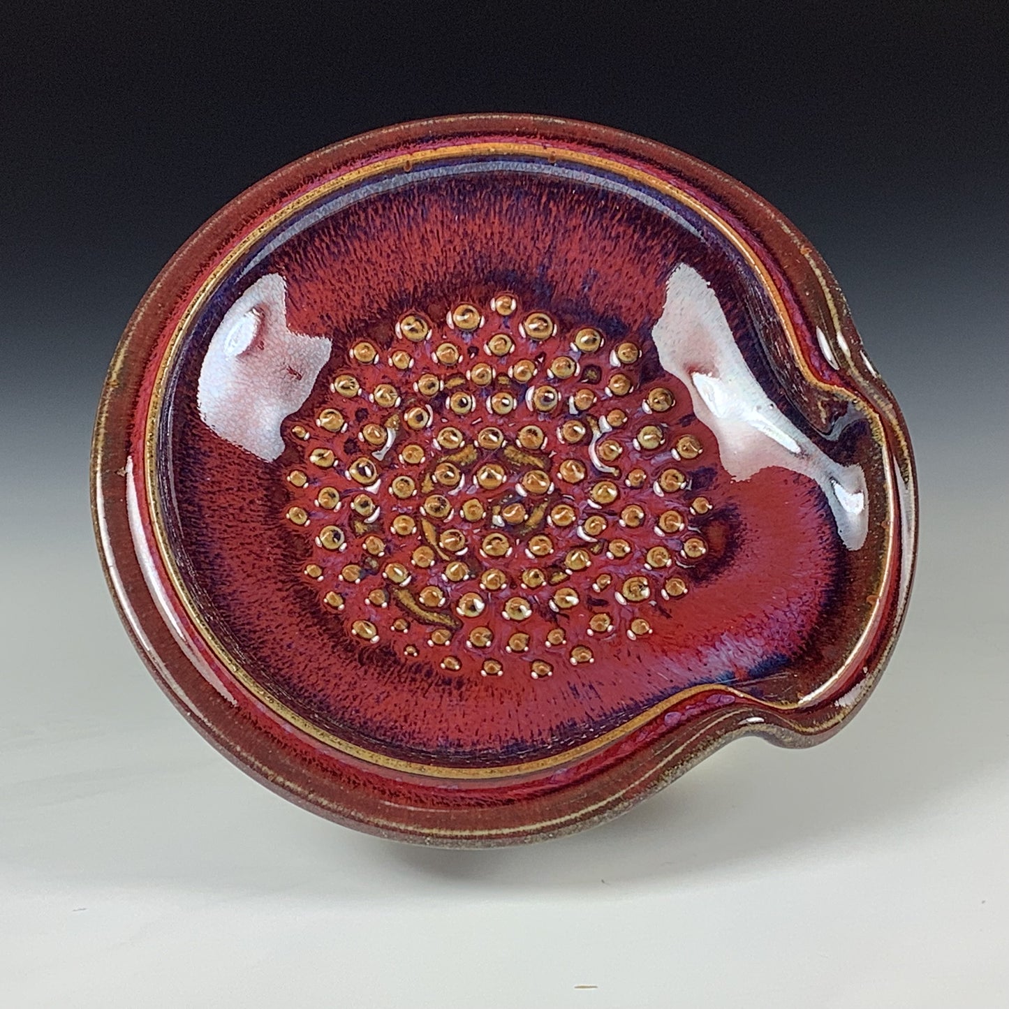 Handmade Ceramic Spoon Rest/Garlic Grater: Red Purple Glaze  - Item 4030