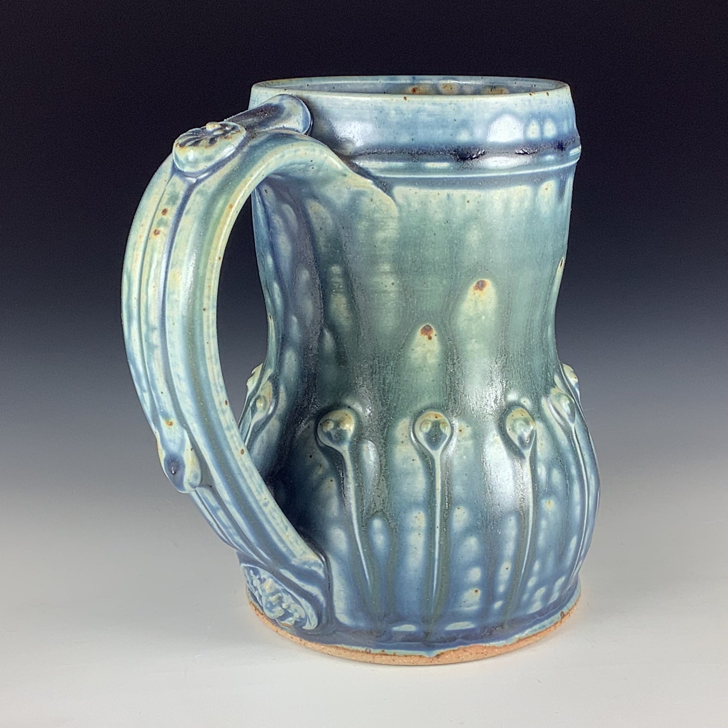 Handmade Stoneware Coffee Mug: Ash Blue Glaze, Slip-Dotted